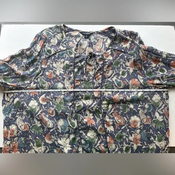 Lucky Brand Floral Peasant Blouse Tie Neck 2X - Picture 9 of 11